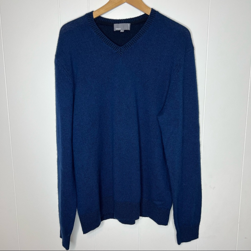 Vince Men”s V-Neck Wool Cashmere Sweater Navy Long Sleeves XL